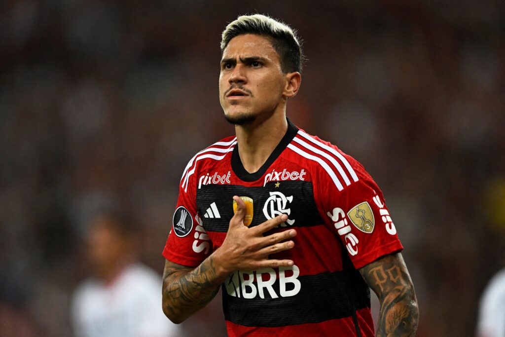 Pedro comemora gol pelo Flamengo; Ronaldo Fenômeno projetou o atacante como artilheiro do Brasileirão e da Libertadores