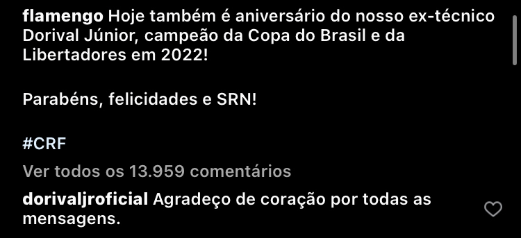 Dorival Júnior manda mensagem à Nação em publicação do Flamengo