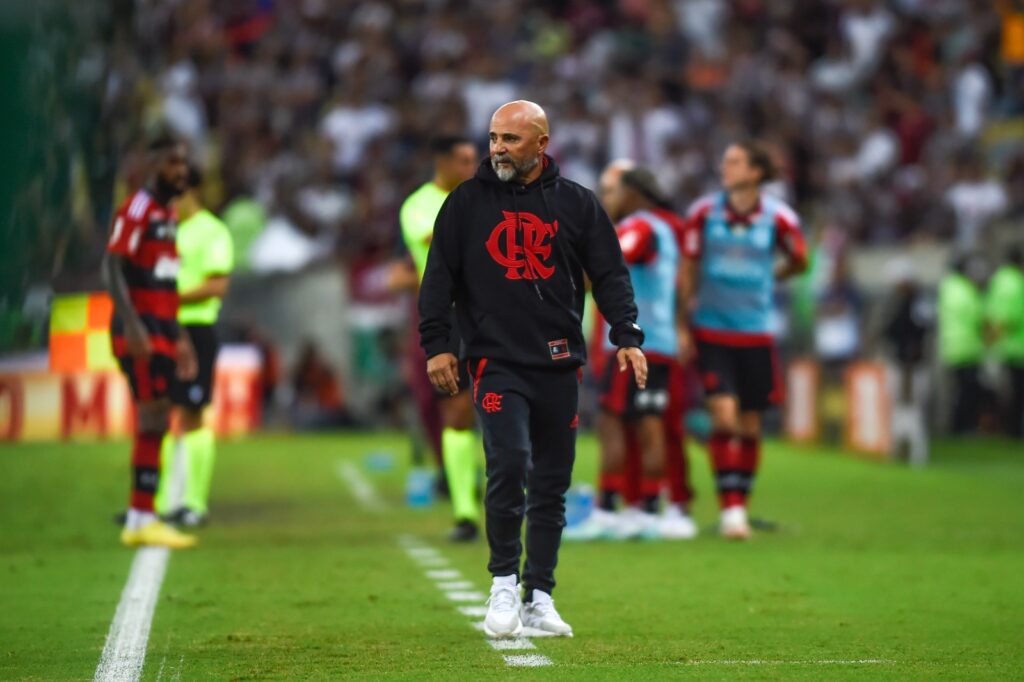 Técnico Jorge Sampaoli durante jogo do Flamengo