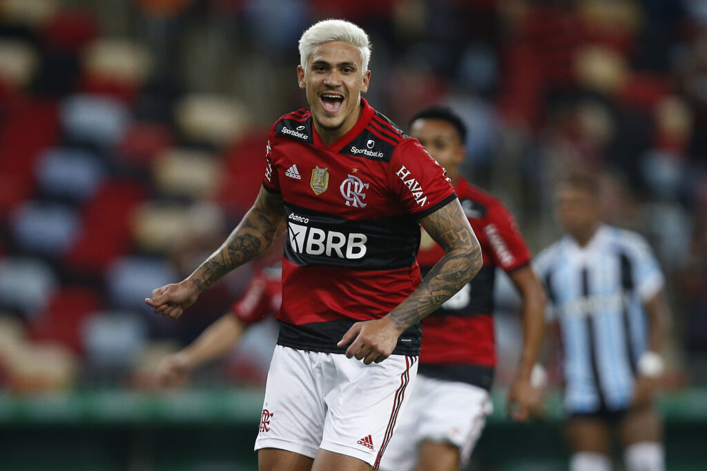 Pedro comemora gol do Flamengo contra Grêmio
