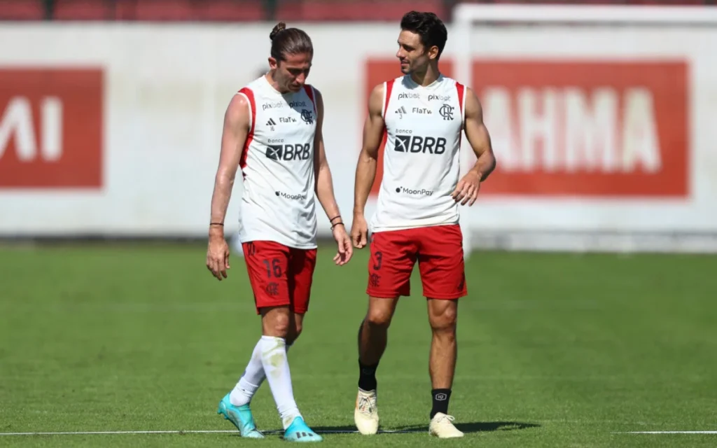 Rodrigo Caio em treino do Flamengo; zagueiro revelou atletas que se desgastaram com Jorge Sampaoli