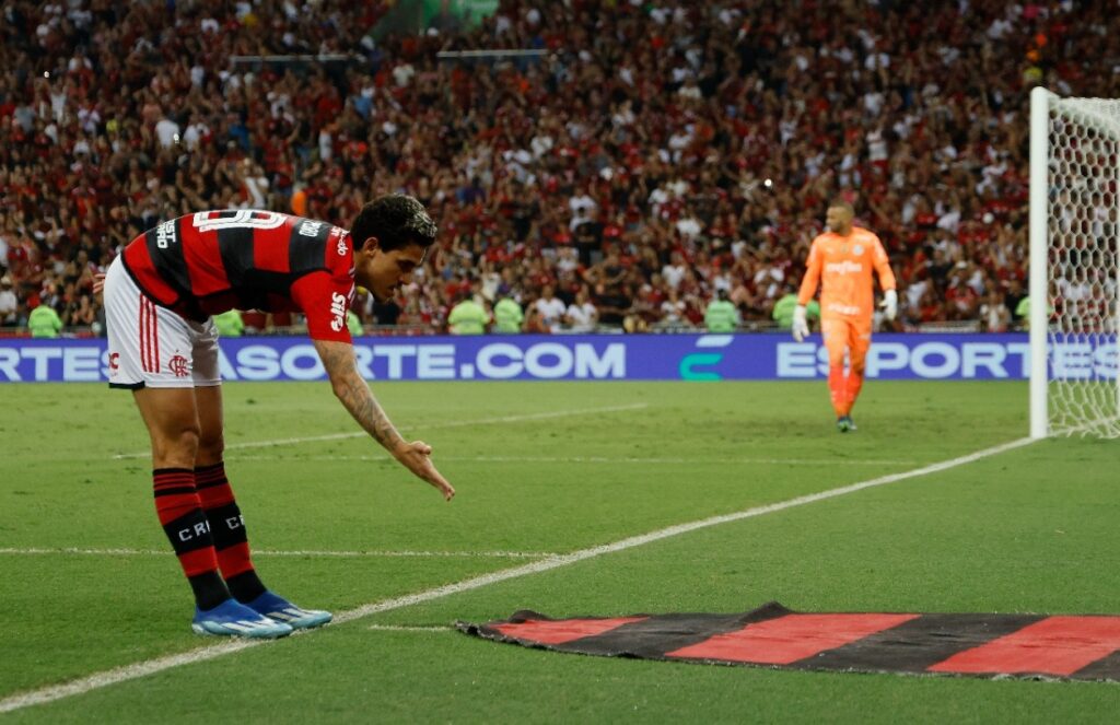 Pedro comemora gol pelo Flamengo contra Palmeiras