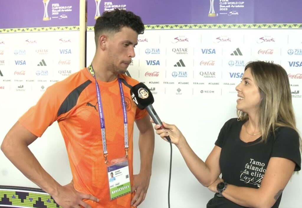 Matheus Nunes, jogador do Manchester e torcedor do Flamengo, em entrevista após a classificação para final do Mundial contra o Fluminense