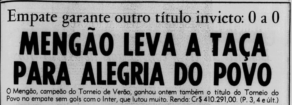 Jornal dos Sports 21/02/1972 - Mengão leva a Taça para alegria do povo