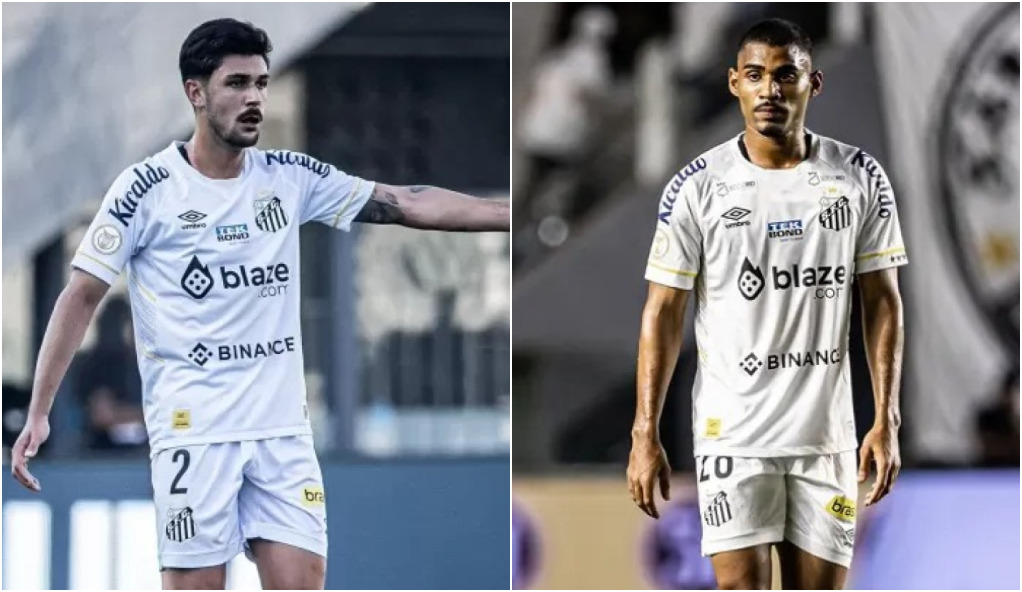 João Basso e Joaquim em campo pelo Santos; zagueiros foram especulados no Flamengo