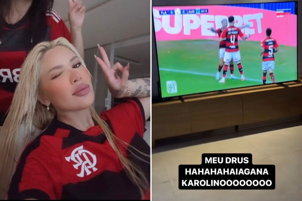 Karoline Lima grava momento de gol de Léo Pereira em goleada do Flamengo