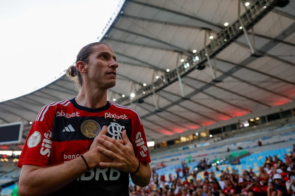 Filipe Luis of Flamengo reacts after winning the match between Flamengo and Cuiaba as part of Brasileirao 2023 at Maracana Stadium on December 03, 2023 in Rio de Janeiro, Brazil. Filipe Luis announced his retirement of football by the end of the season with the expiration of his contract with the club.