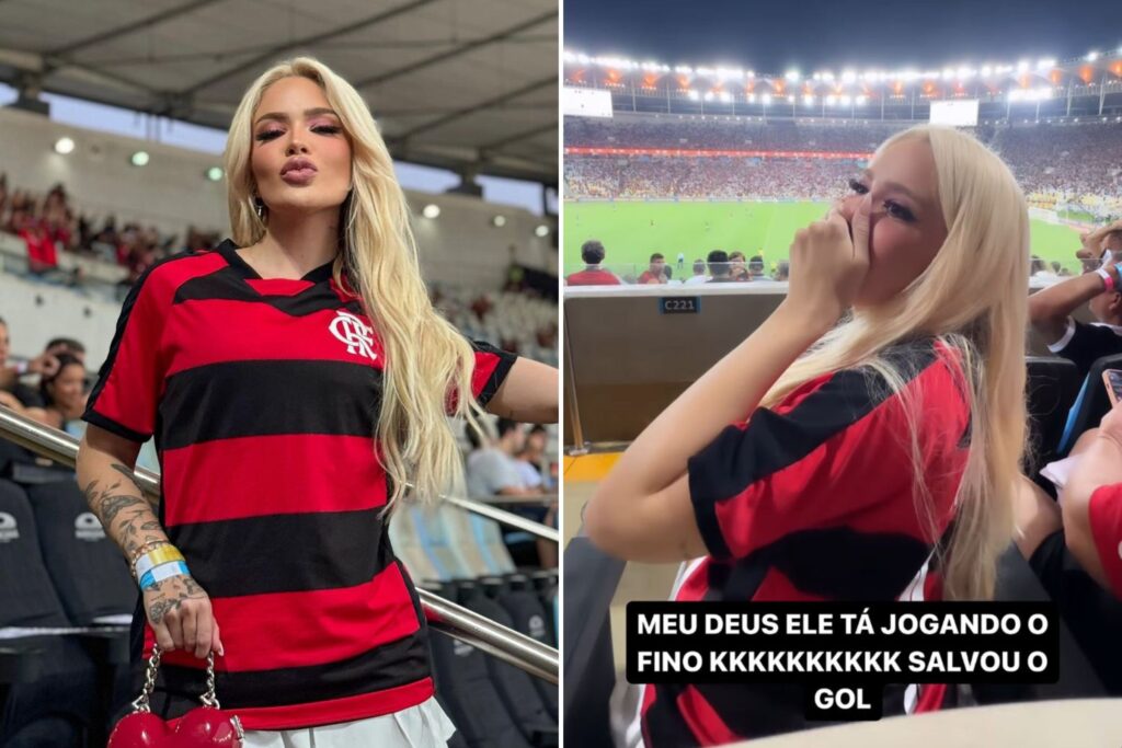 Karoline Lima, affair de Léo Pereira, marcou presença em Flamengo x Vasco