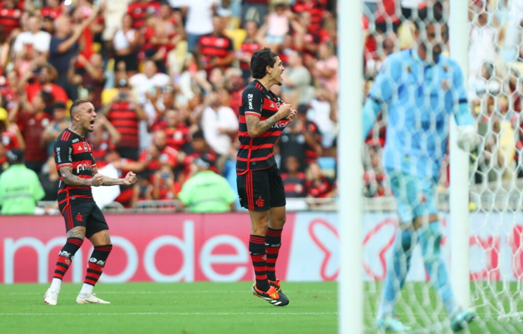 Pedro comemora primeiro gol do Flamengo. Foto: Gilvan de Souza/CRF