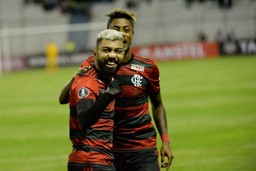 Gabigol comemora primeiro gol com a camisa do Flamengo na Libertadores, em 2019