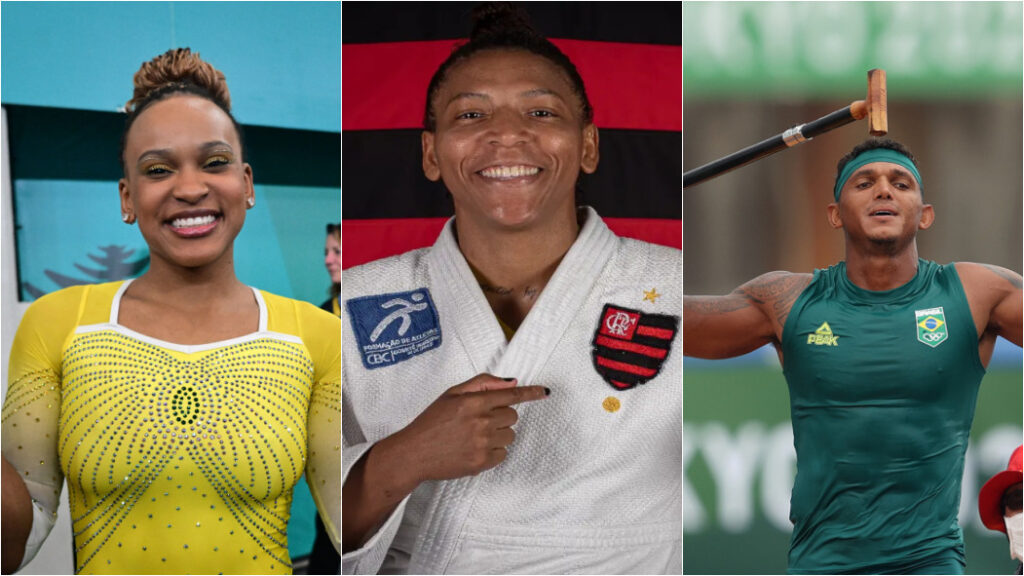 Rebeca Andrade, Rafaela Silva e Isaquias Queiroz, atletas do Flamengo classificados para as Olimpíadas de Paris