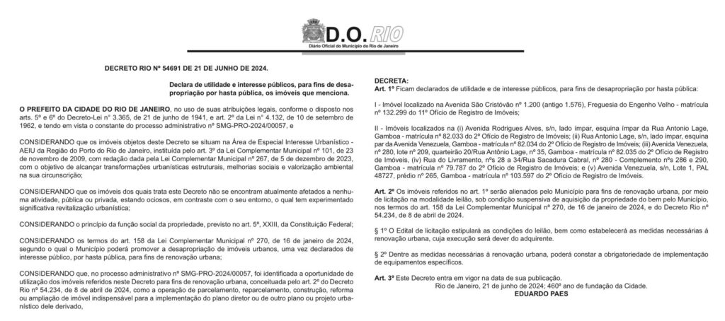 Sem detalhes, Prefeitura publica decreto desapropriando terreno no Gasômetro