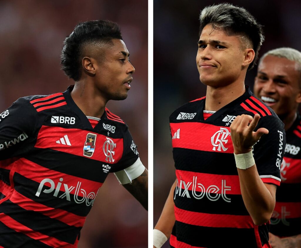 Bruno Henrique e Luiz Araújo pelo Flamengo