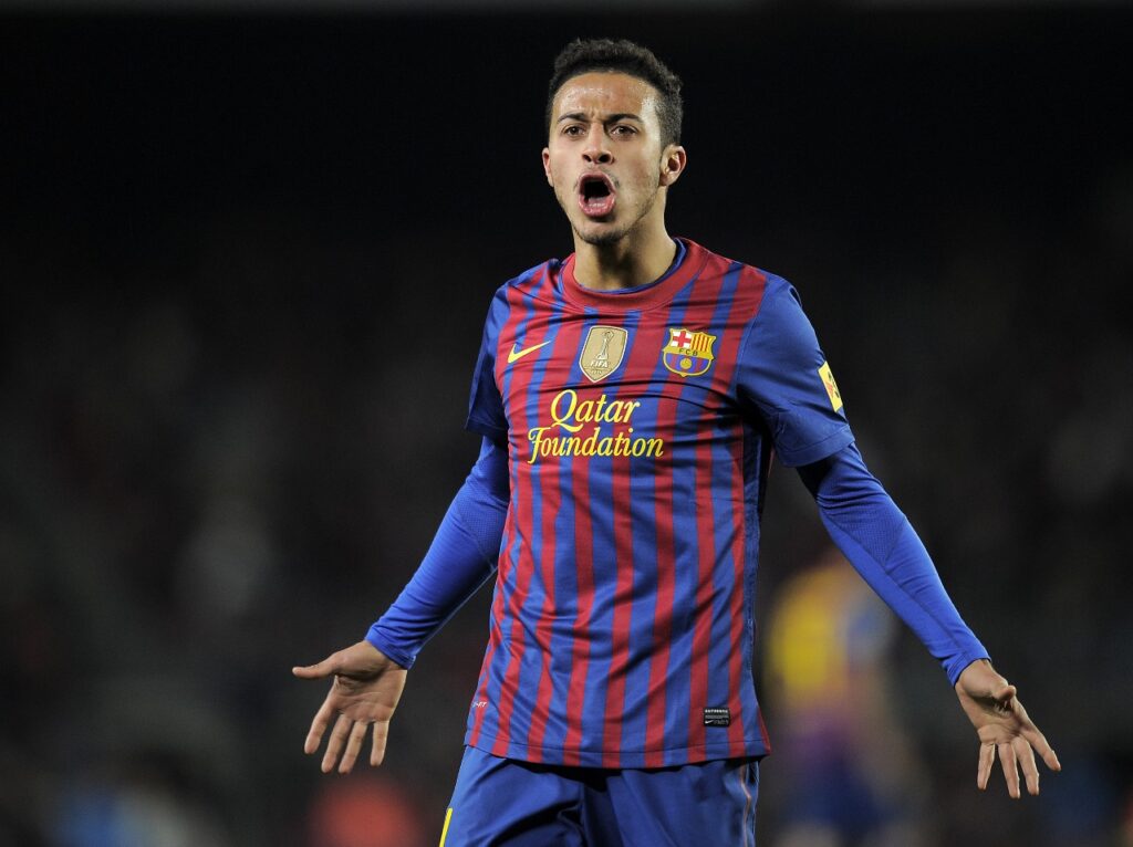 Thiago Alcântara reage bravo durante jogo do Barcelona contra o Valencia pela Copa do Rei em 2012