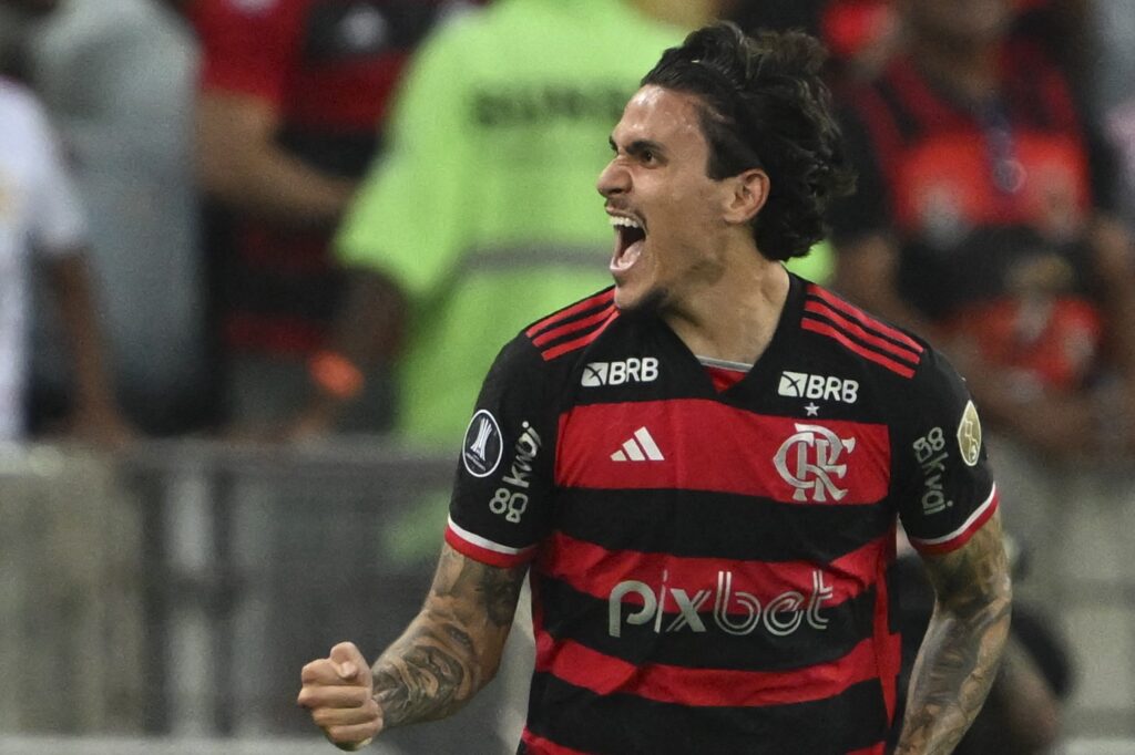 Pedro comemora gol do Flamengo no maracanã, pela Libertadores