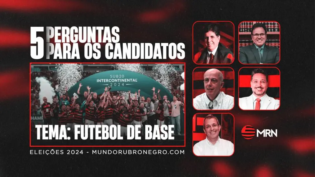 Arte de divulgação da série 5 perguntas para os candidatos com o tema "futebol de base"