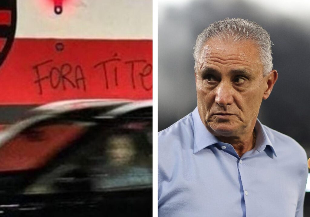 Muro da Gávea pichado e Tite observando jogo do Flamengo