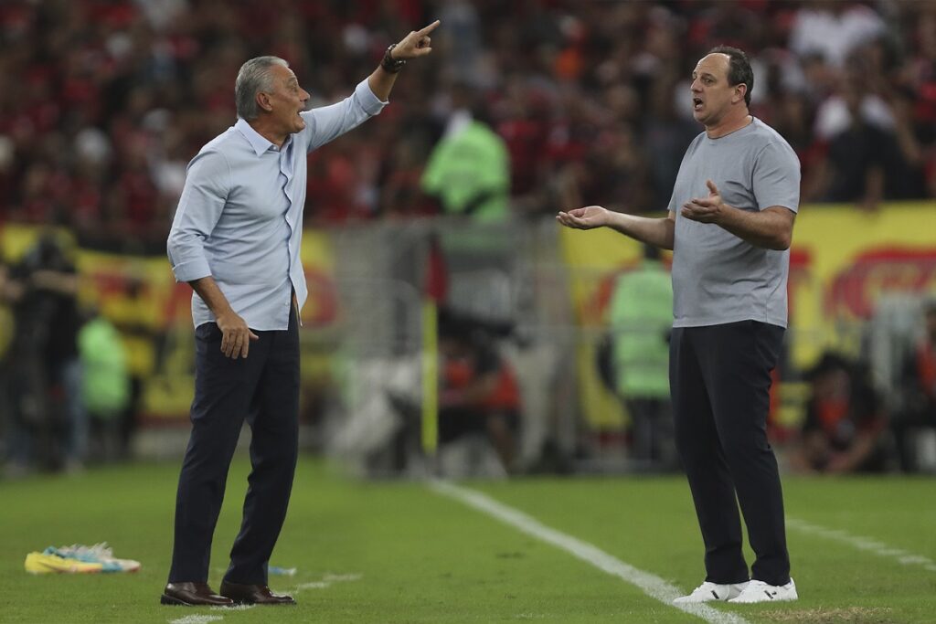 Montagem de Tite e Rogério Ceni cara a cara em Flamengo x Bahia; veja prováveis escalações dos dois times