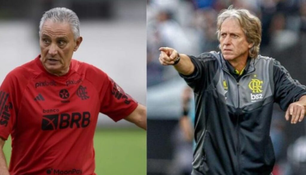 Tite em treino e Jorge Jesus em jogo pelo Flamengo