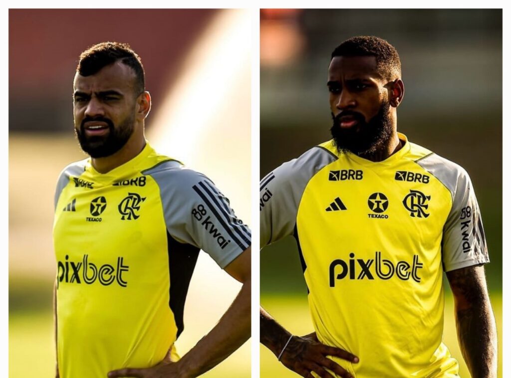 Fabrício Bruno e Gerson em treino do Flamengo