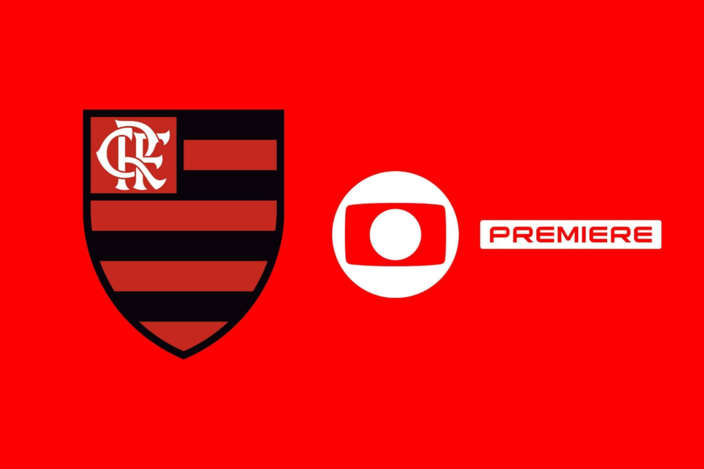 Escudo do Flamengo, e logos de Globo e Premiere