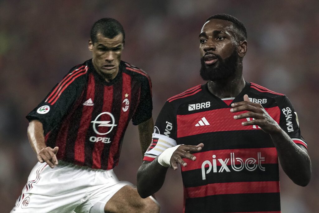 Montagem de Rivaldo nos tempos de Milan e Gerson, do Flamengo