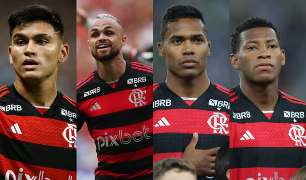 Alcaraz, Michael, Alex Sandro e Plata em campo pelo Flamengo;