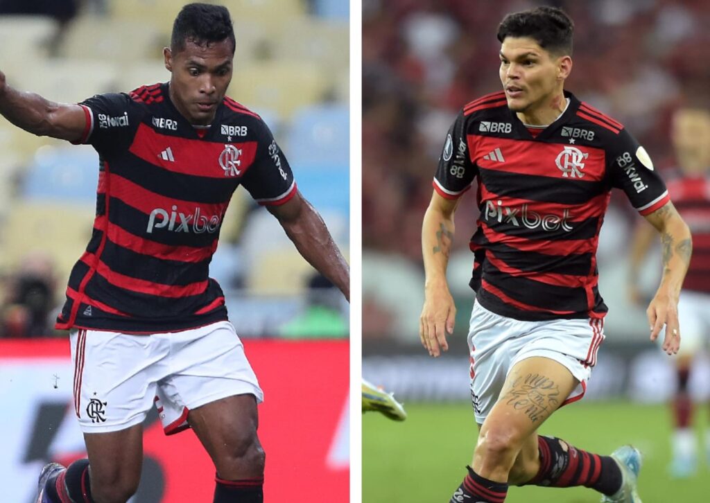 Alex Sandro e Ayrton Lucas, do Flamengo, conduzindo bola