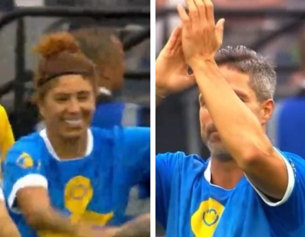 Cristiane e Diego Ribas comemoram seus gols