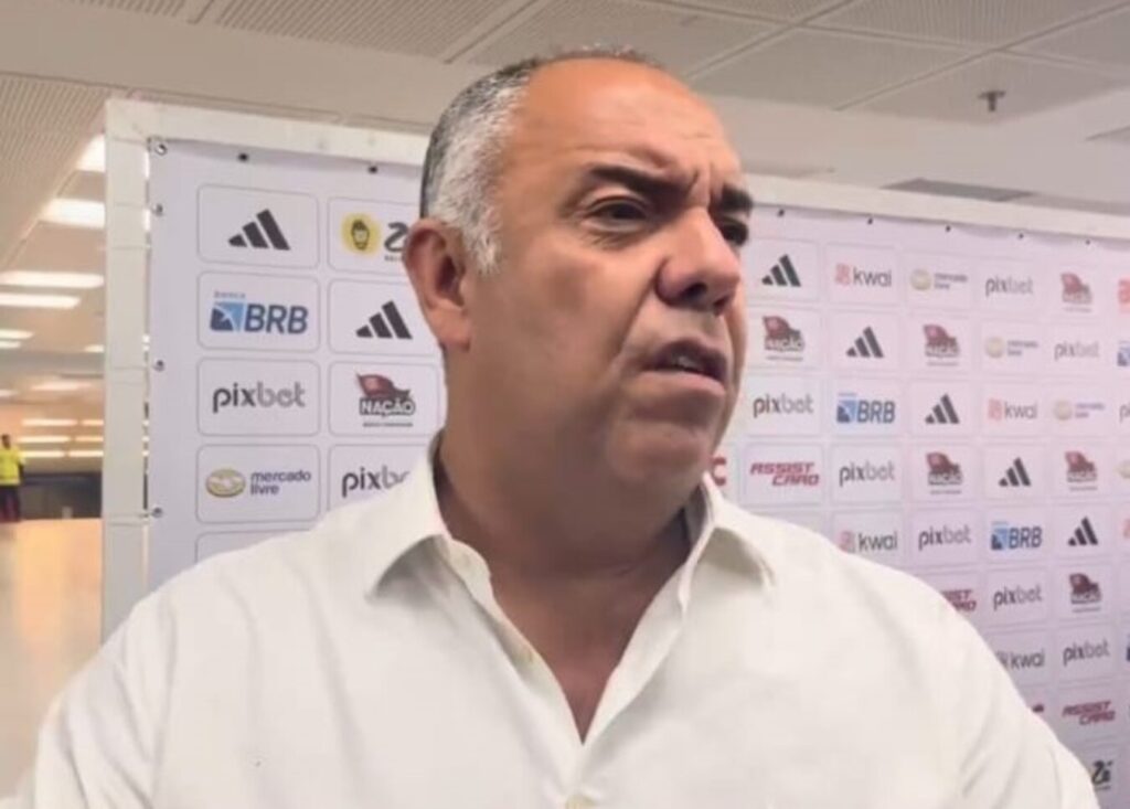 Marcos Braz na entrevista após Flamengo x Corinthians no Maracanã; dirigente criticou arbitragem de Wilton Pereira Sampaio