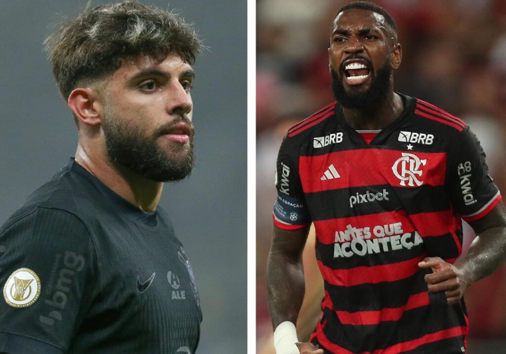 Yuri Alberto pelo Corinthians e Gerson vibrando pelo Flamengo