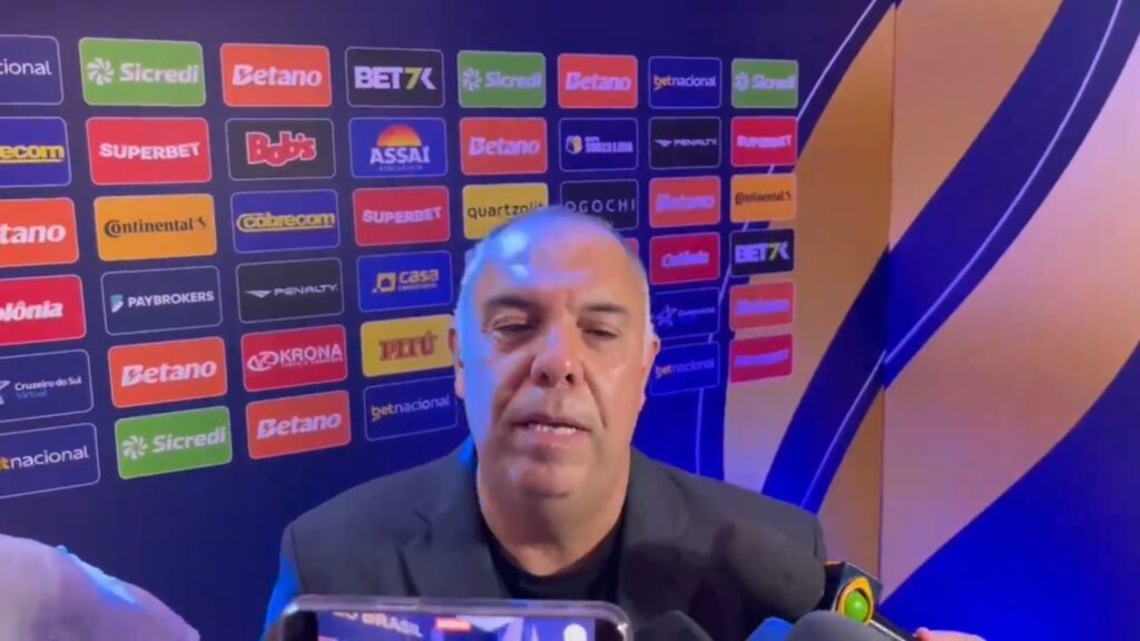 Marcos Braz falando sobre Flamengo x Atlético-MG pela Copa do Brasil.