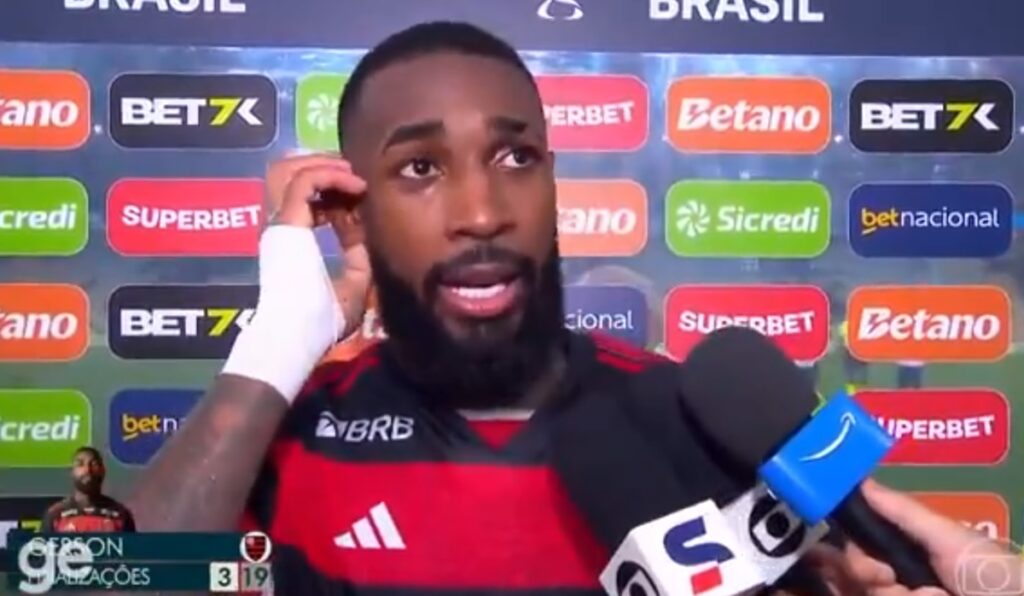 gerson dá entrevista após vitória do flamengo contra o corinthians