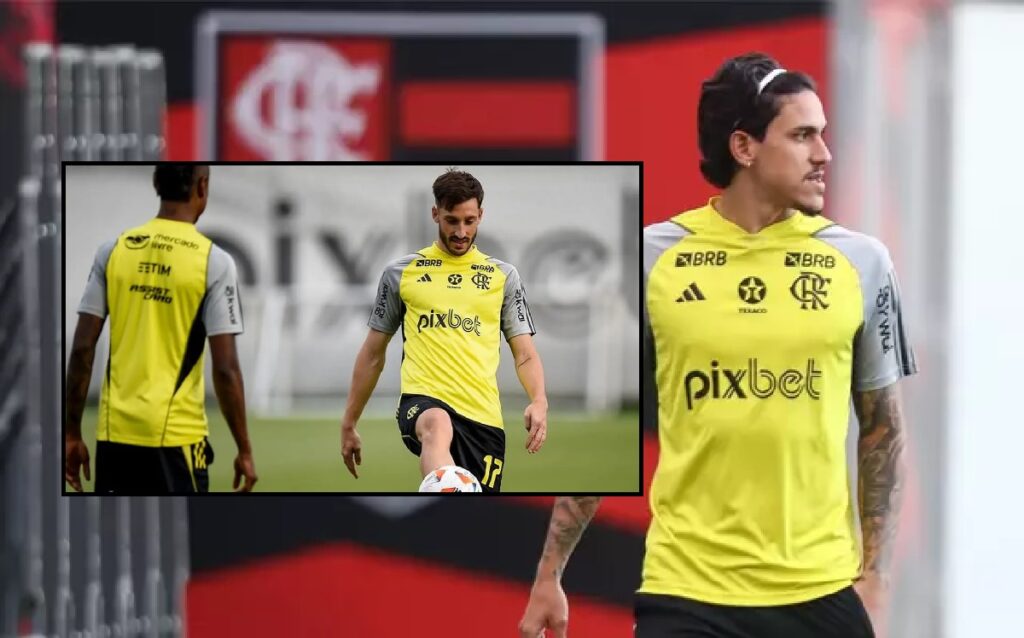 pedro e matías viña em treinos do flamengo