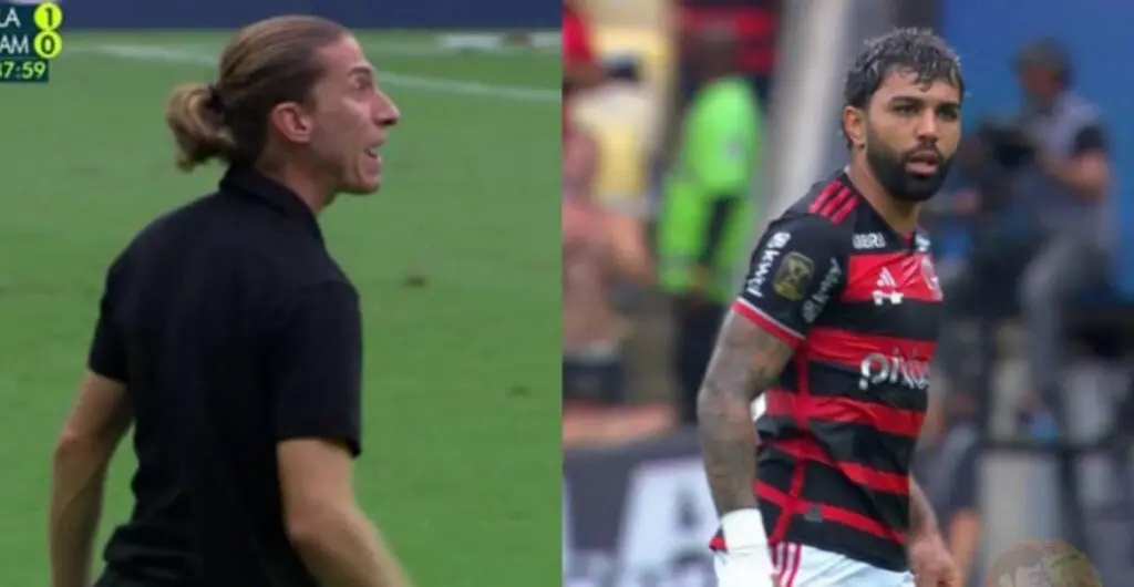 filipe luís e gabigol discutem no maracanã em jogo do flamengo