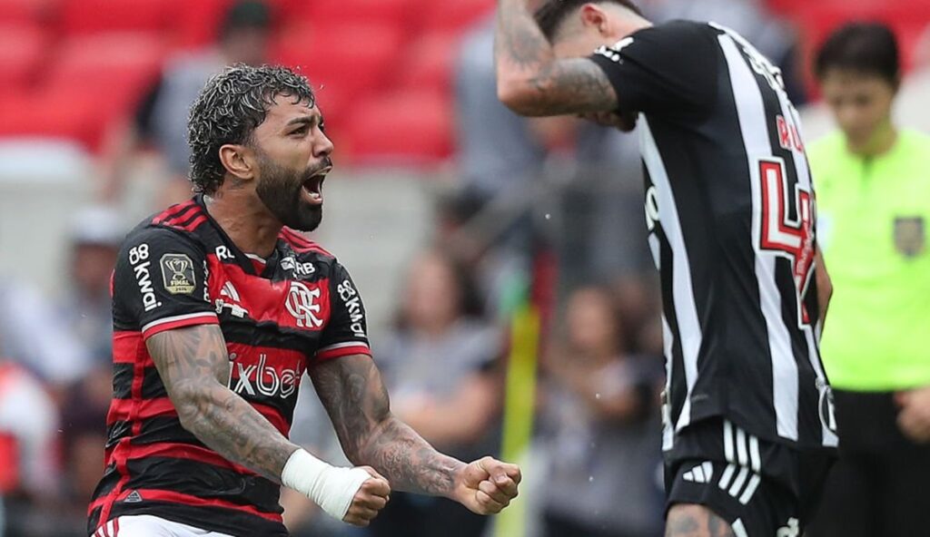 gabigol vibra com gol em jogo do flamengo contra o atlético mg