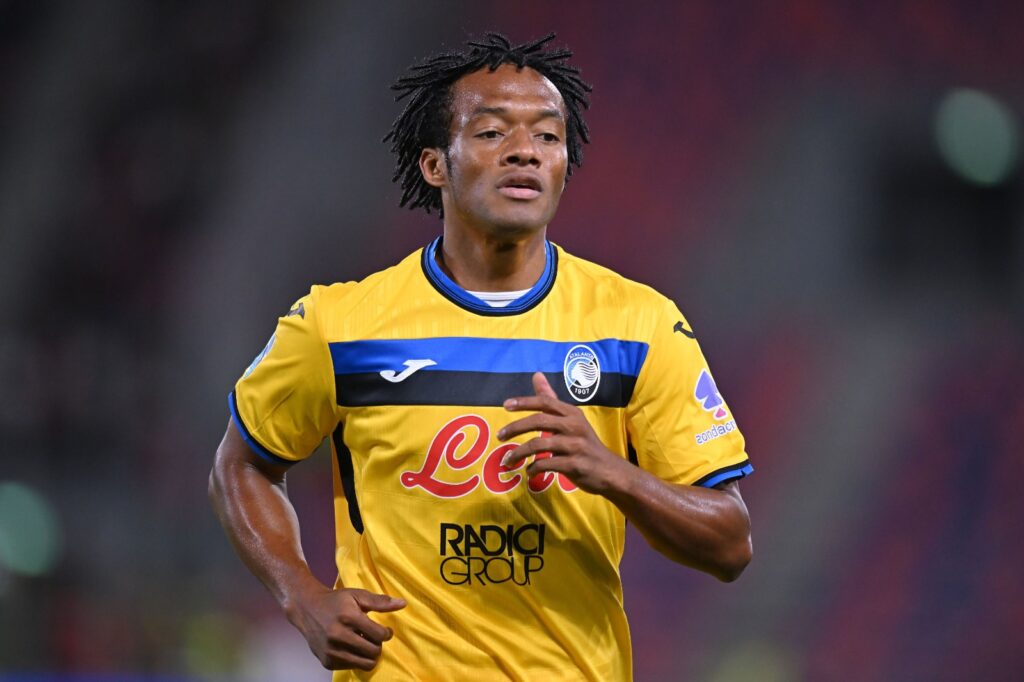 Juan Cuadrado of Atalanta BC looks on during the Serie A match between Bologna and Atalanta at Stadio Renato Dall'Ara